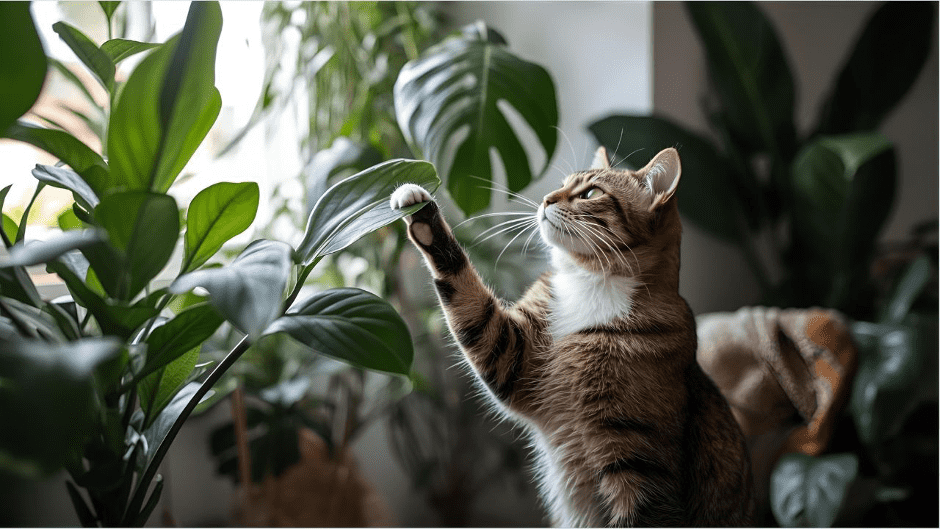 Kočka zkoumá pokojové rostliny | Zcstrakovo.cz